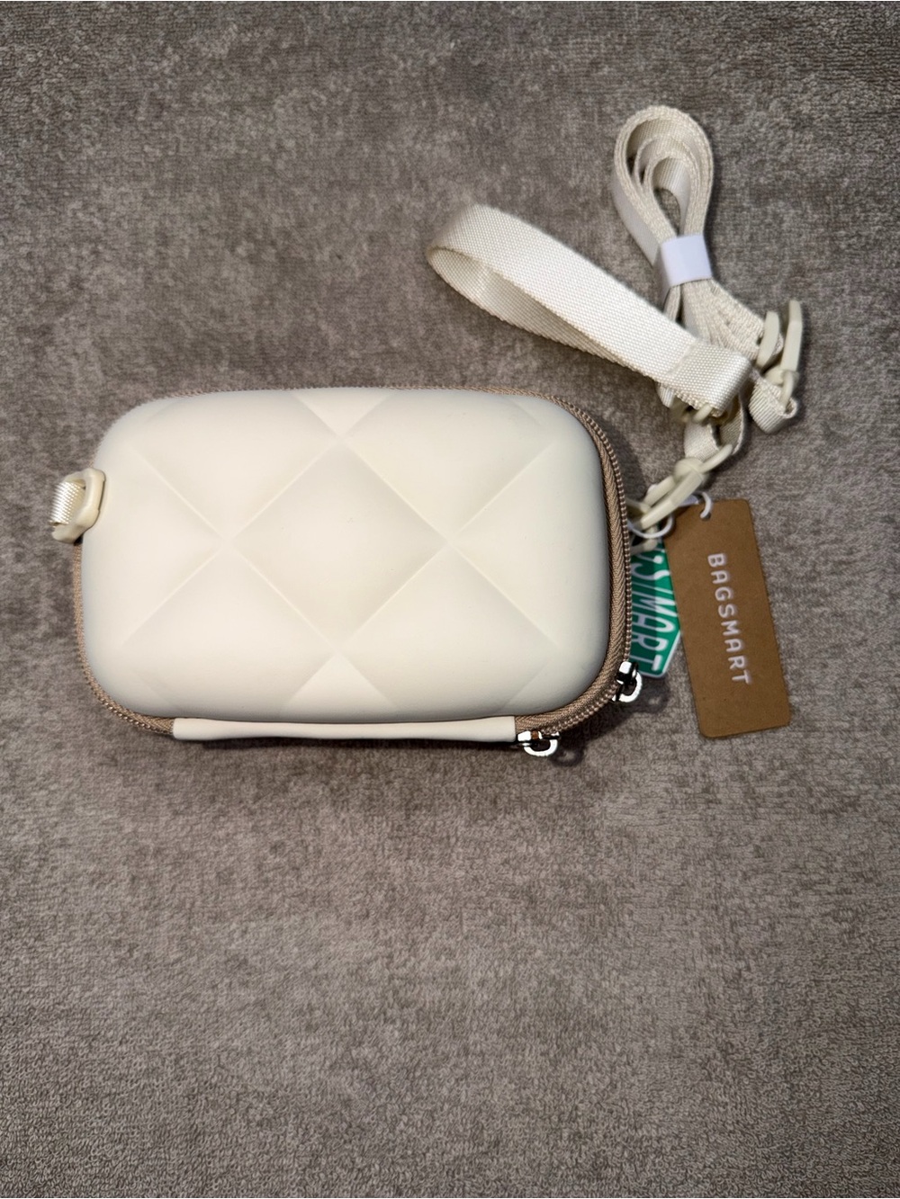 BagSmart Cream Quilted Crossbody Case with Adjustable Strap
